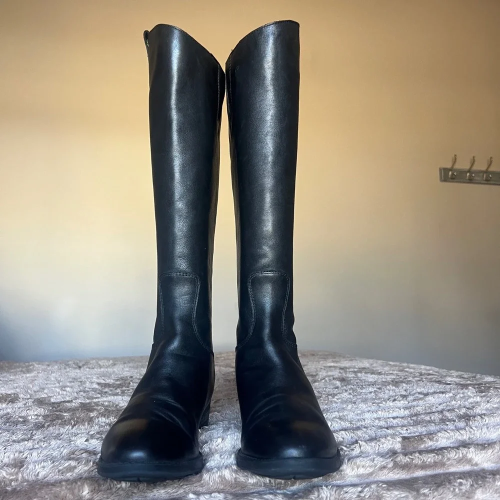 Sam Edelman Penny Riding Boots Black Leather‎ Knee High Back Zip Women 7.5M